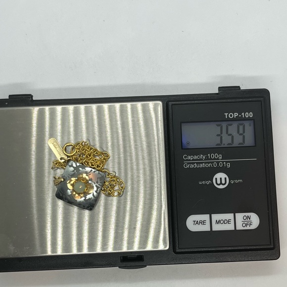 Holly Yashi niobium handmade gold tone oval link chain necklace flower pendant - Picture 14 of 16